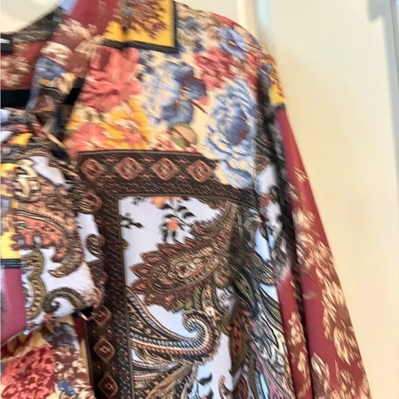 Chacha Vente Boho Paisley Tie Neck High Low Tunic Blouse Size M - Picture 7 of 16